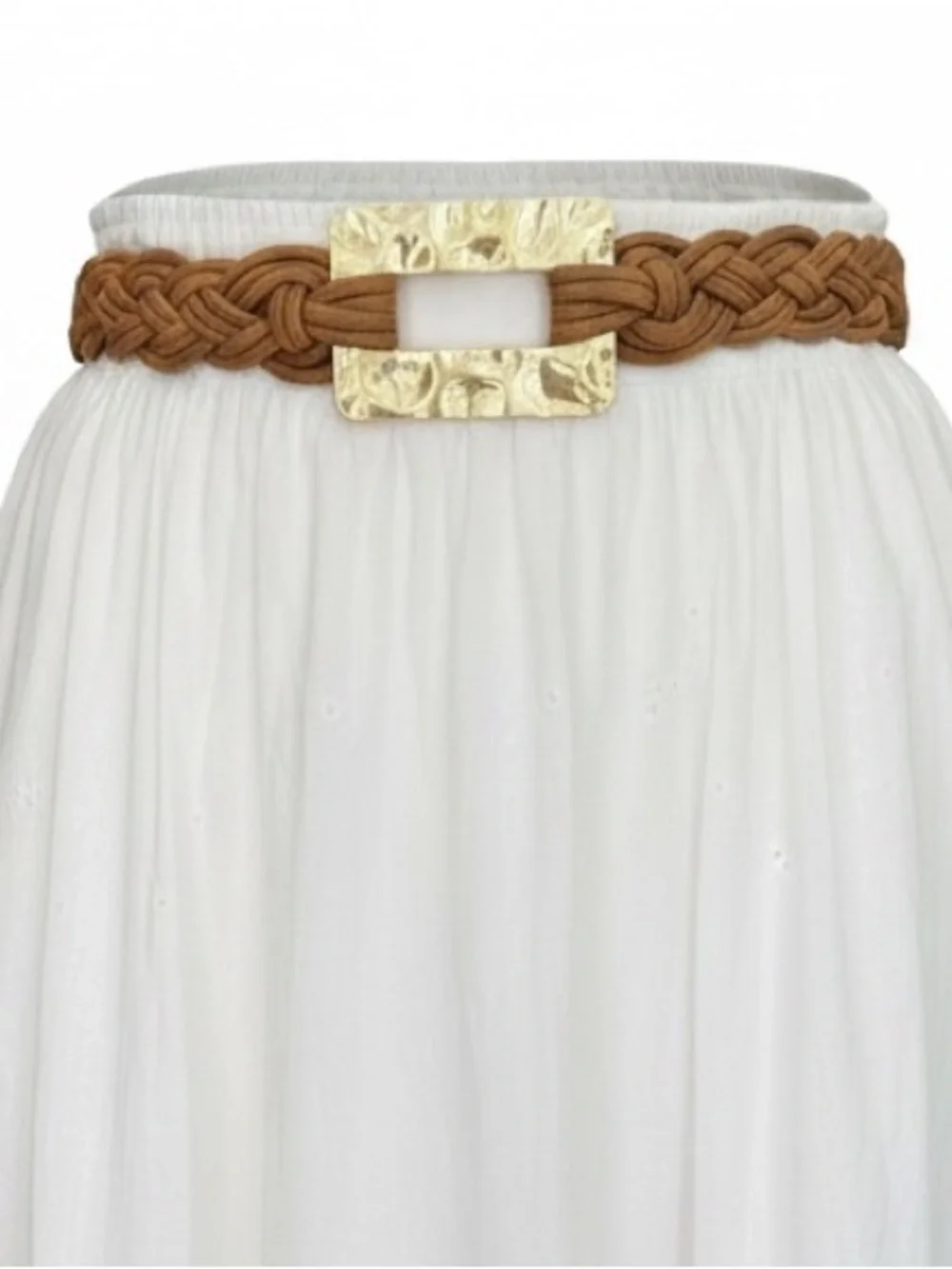 Vintage 80s Braided Cord Belt Artsy Boho Costal Large Hammered Metal Buckle Gold